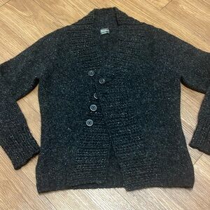 Black Shawl Collar Button-Front Women's Sweater